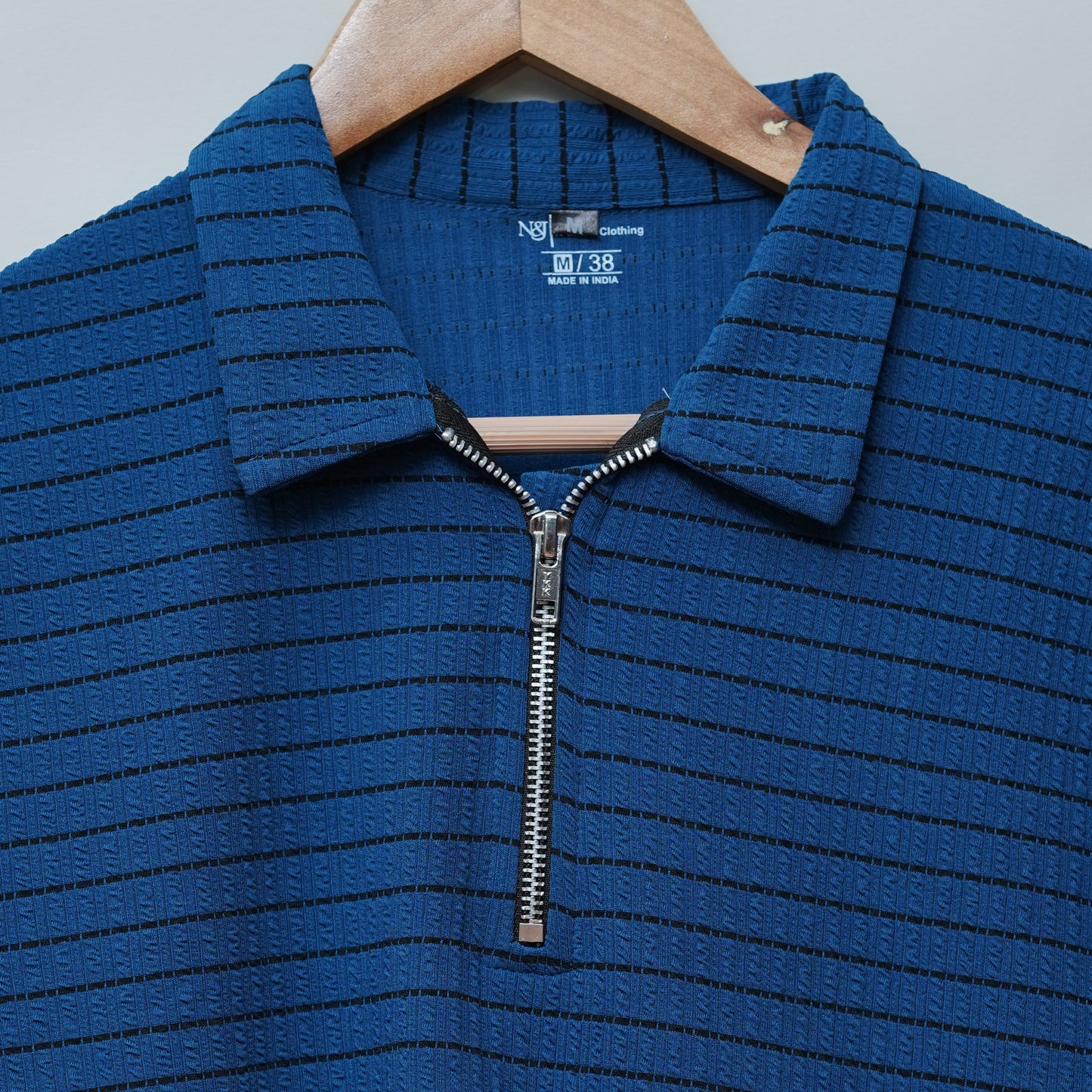 Blue | Premium Camelet Checks | Polo Zipper T-Shirt