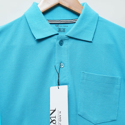 Aqua | Solid Polo T-Shirt | Regular Slim Fit Cotton