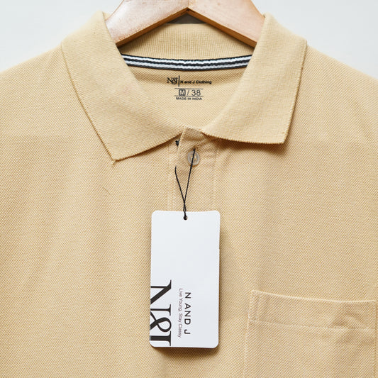 Wheat | Solid Polo T-Shirt | Regular Slim Fit Cotton