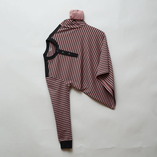 Rose Gold | Henley Neck Striped T-Shirt | Full Sleeve