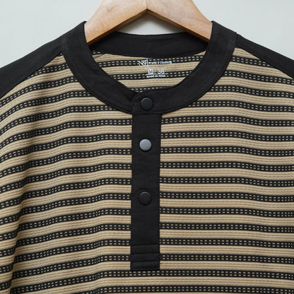 Chiku | Henley Neck Striped T-Shirt | Full Sleeve
