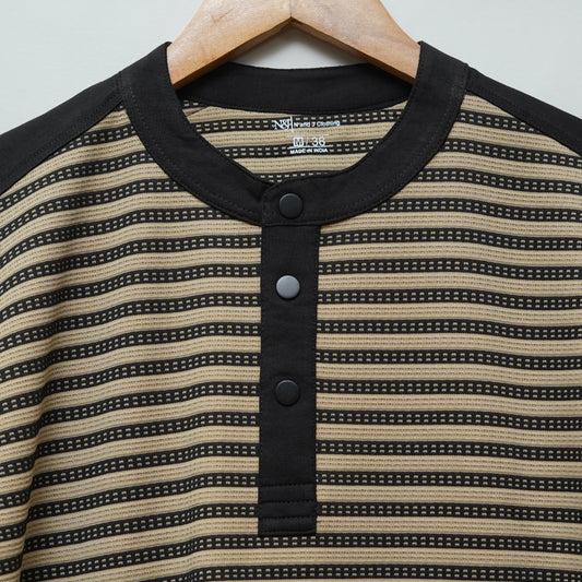 Chiku | Henley Neck Striped T-Shirt | Full Sleeve