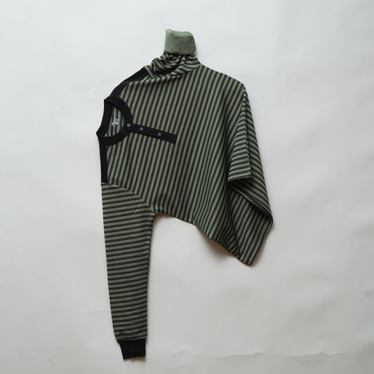 Grey | Henley Neck Striped T-Shirt | Full Sleeve