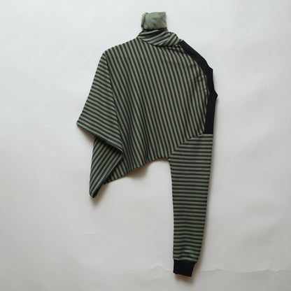 Grey | Henley Neck Striped T-Shirt | Full Sleeve