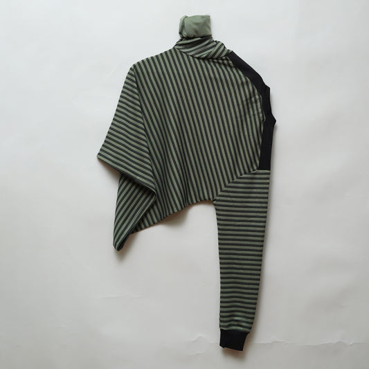 Grey | Henley Neck Striped T-Shirt | Full Sleeve