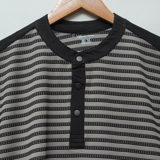 Pista | Henley Neck Striped T-Shirt | Full Sleeve
