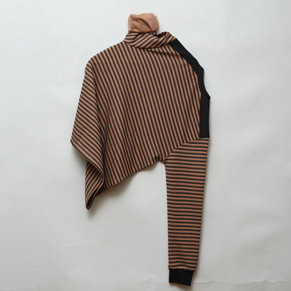 Brown | Henley Neck Striped T-Shirt | Full Sleeve