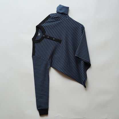 Denim | Henley Neck Striped T-Shirt | Full Sleeve