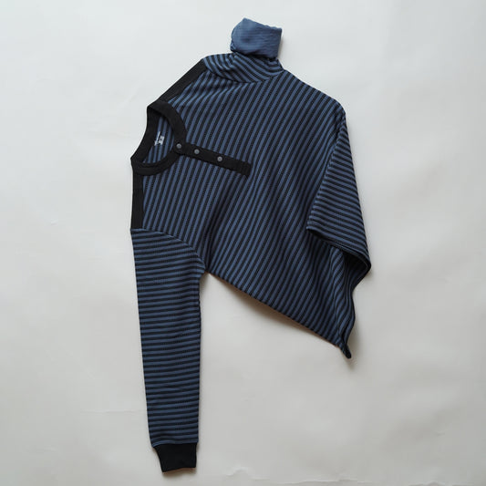 Denim | Henley Neck Striped T-Shirt | Full Sleeve