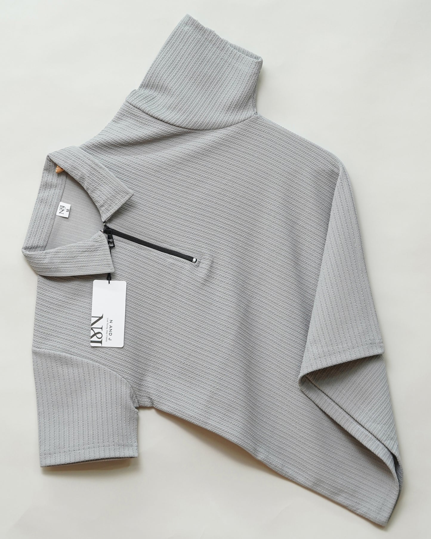 Grey | Pique Textured | Polo Zipper T-Shirt