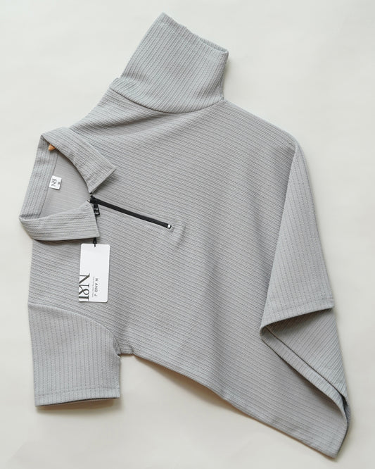 Grey | Pique Textured | Polo Zipper T-Shirt