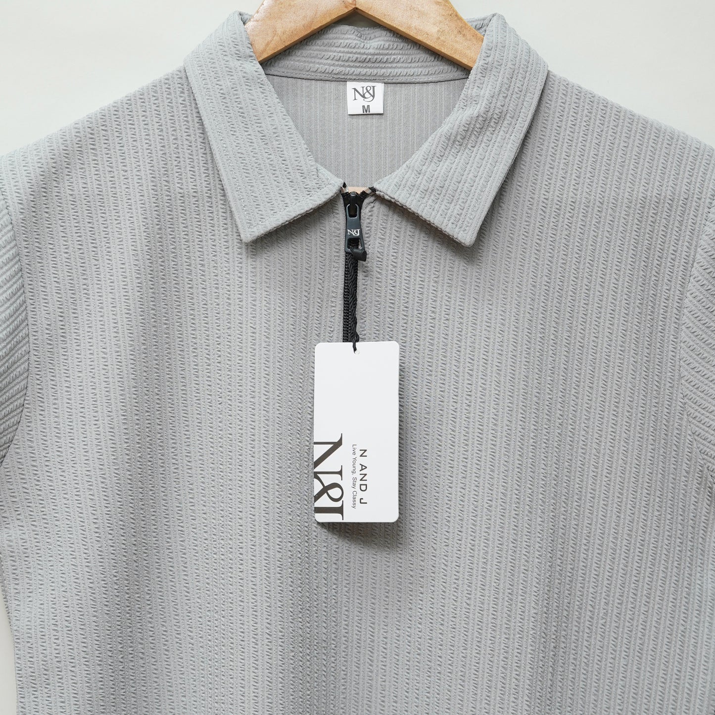 Grey | Pique Textured | Polo Zipper T-Shirt