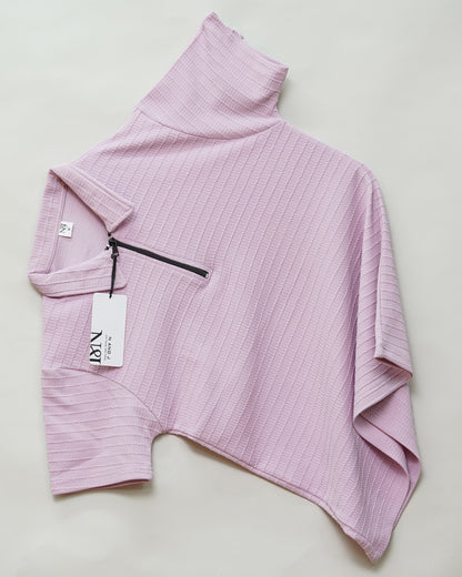 Lavender | Box Waffle Knit | Polo Zipper T-Shirt