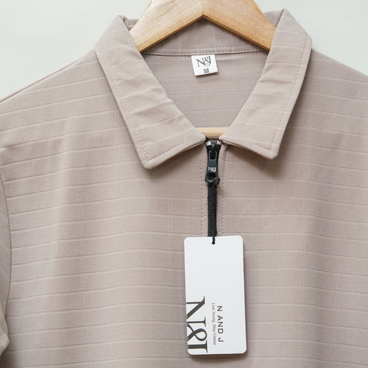 Mint | Pique Square Grid | Polo Zipper T-Shirt