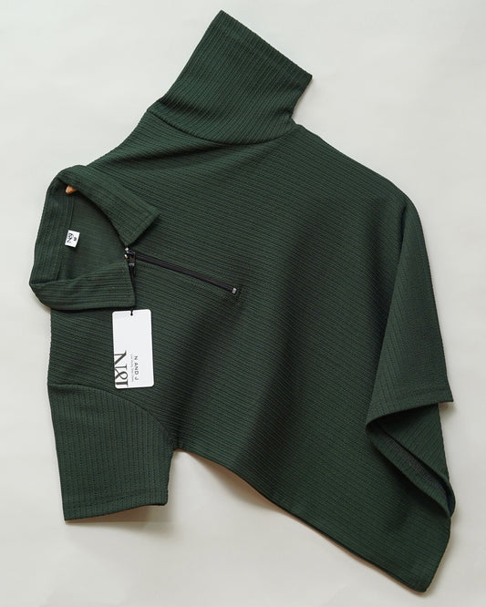 Olive Green | Pique Textured | Polo Zipper T-Shirt