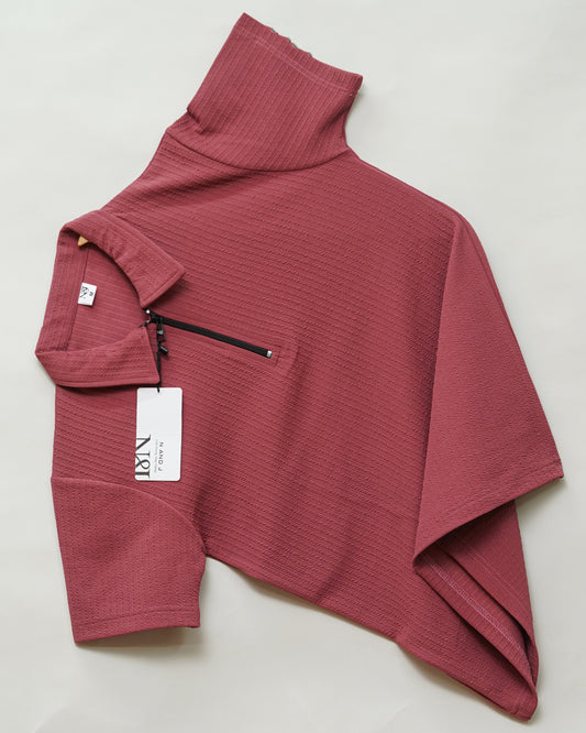 Pink | Pique Textured | Polo Zipper T-Shirt