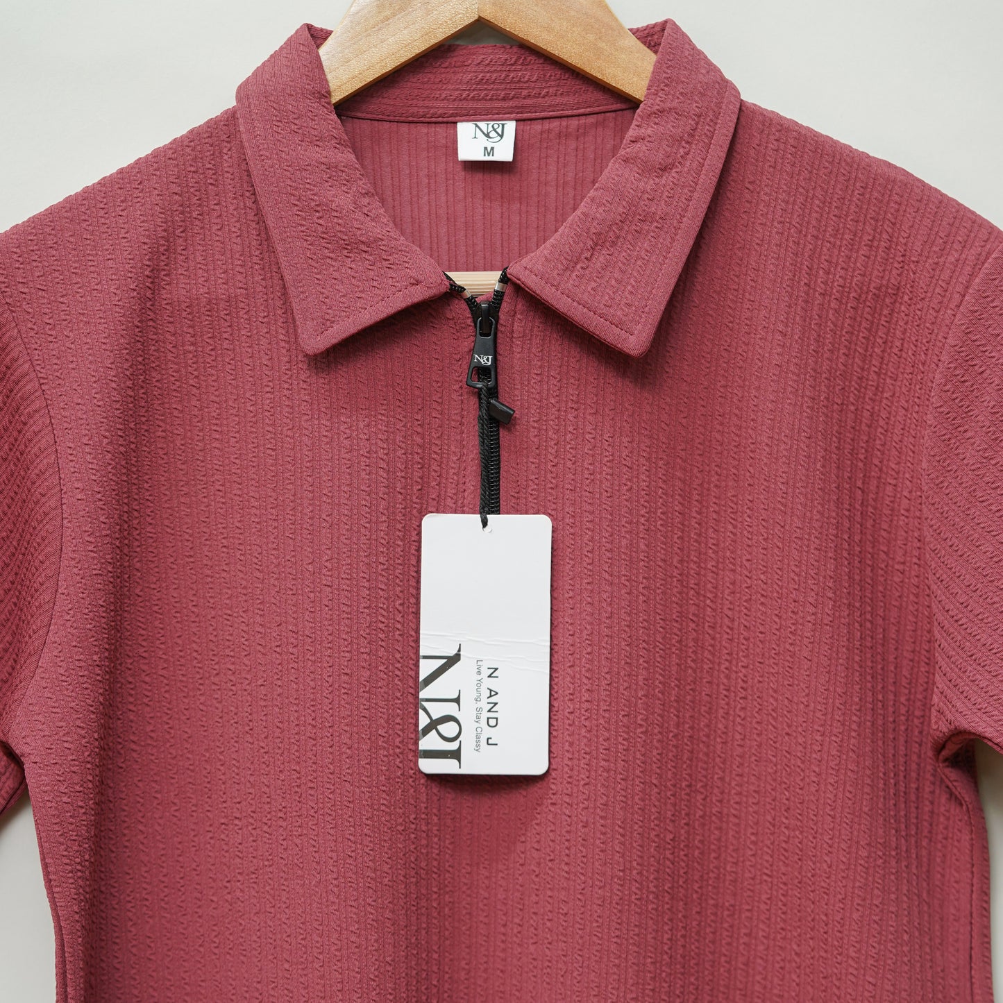 Pink | Pique Textured | Polo Zipper T-Shirt