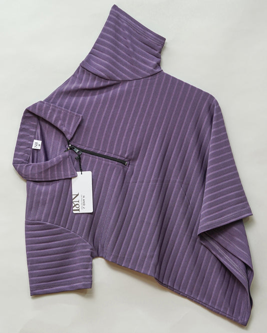 Purple | Jacquard Knit Textured | Polo Zipper T-Shirt