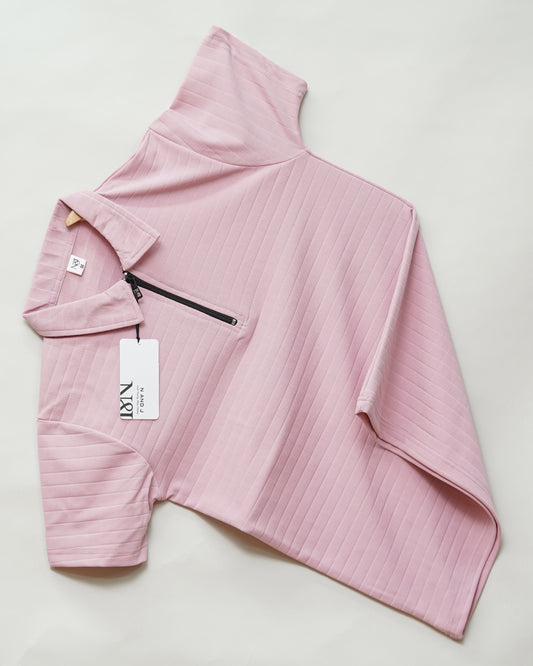 Rose Gold | Pique Square Grid | Polo Zipper T-Shirt