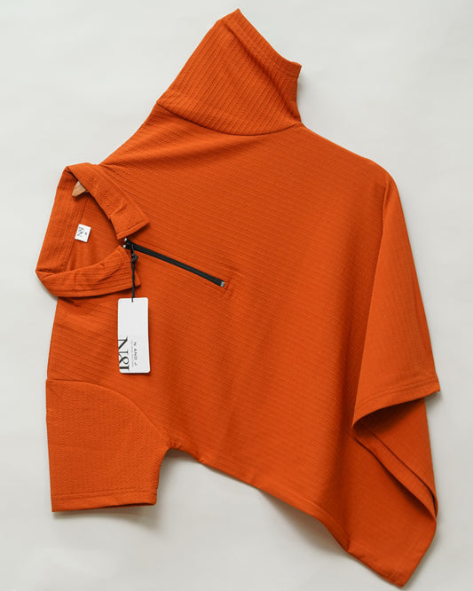 Rust | Pique Textured | Polo Zipper T-Shirt