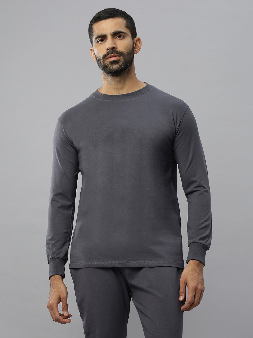 Steel Grey Supima Full Sleeve Round Neck T-shirt