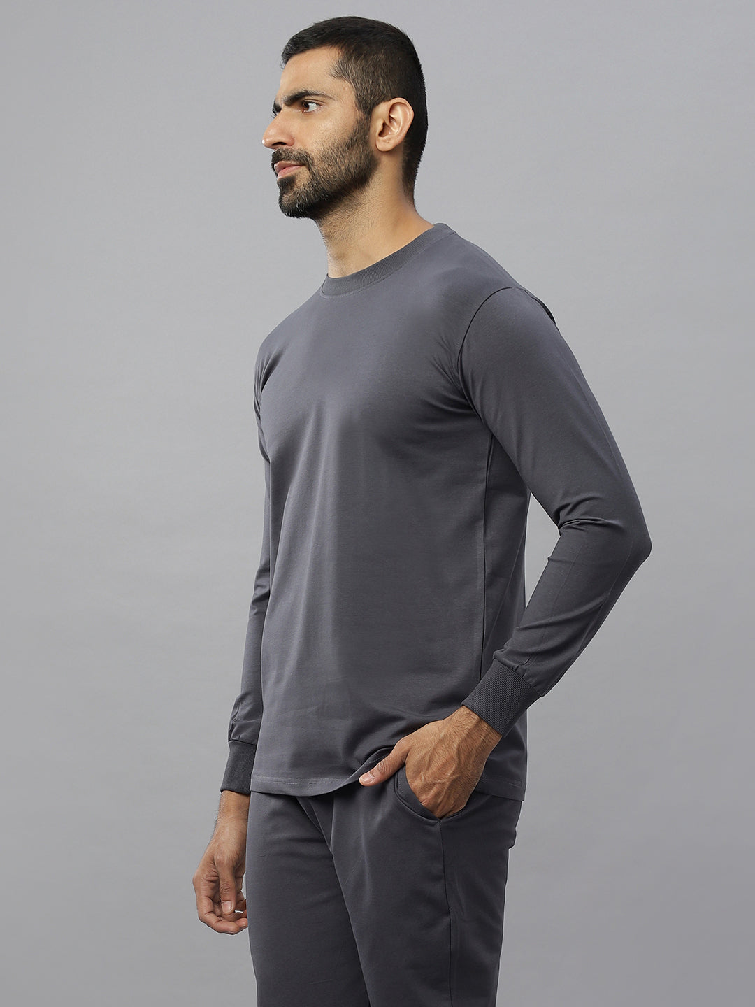 Steel Grey Supima Full Sleeve Round Neck T-shirt