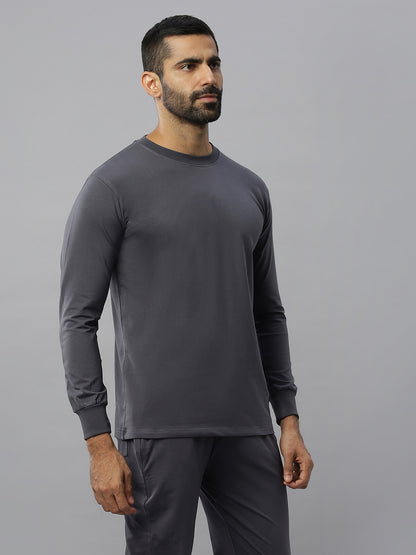 Steel Grey Supima Full Sleeve Round Neck T-shirt