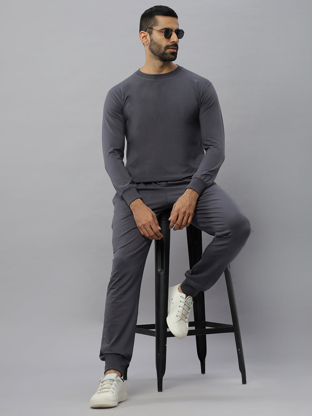 Steel Grey Supima Full Sleeve Round Neck T-shirt