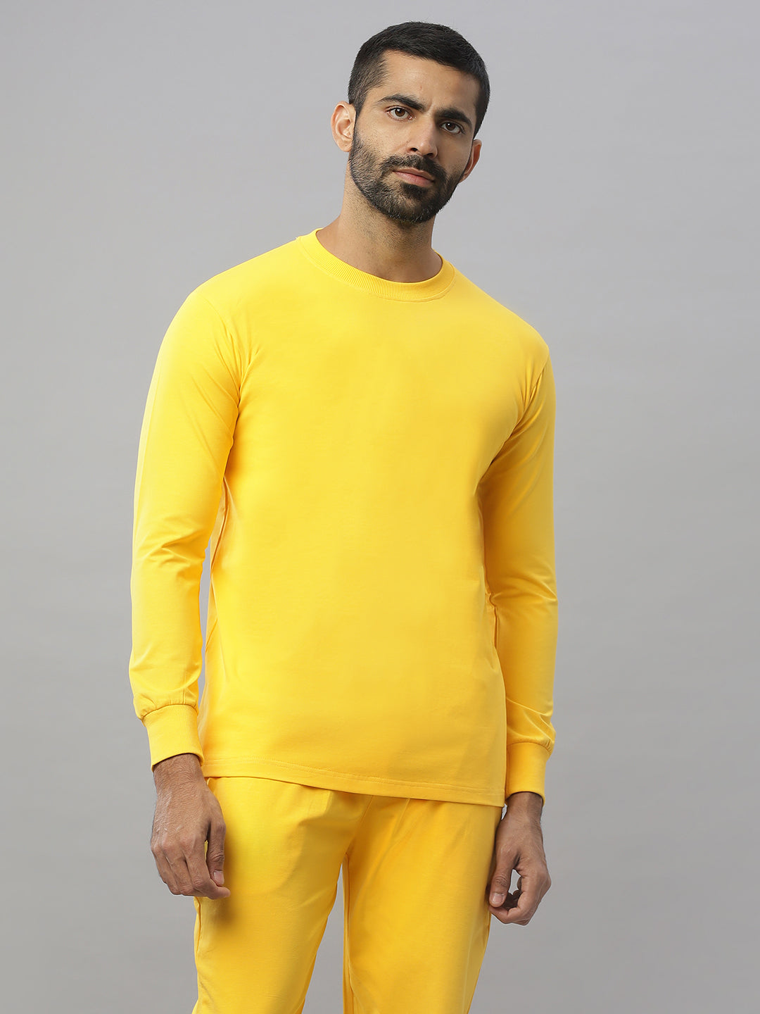 Yellow Supima Full Sleeve Round Neck T-shirt