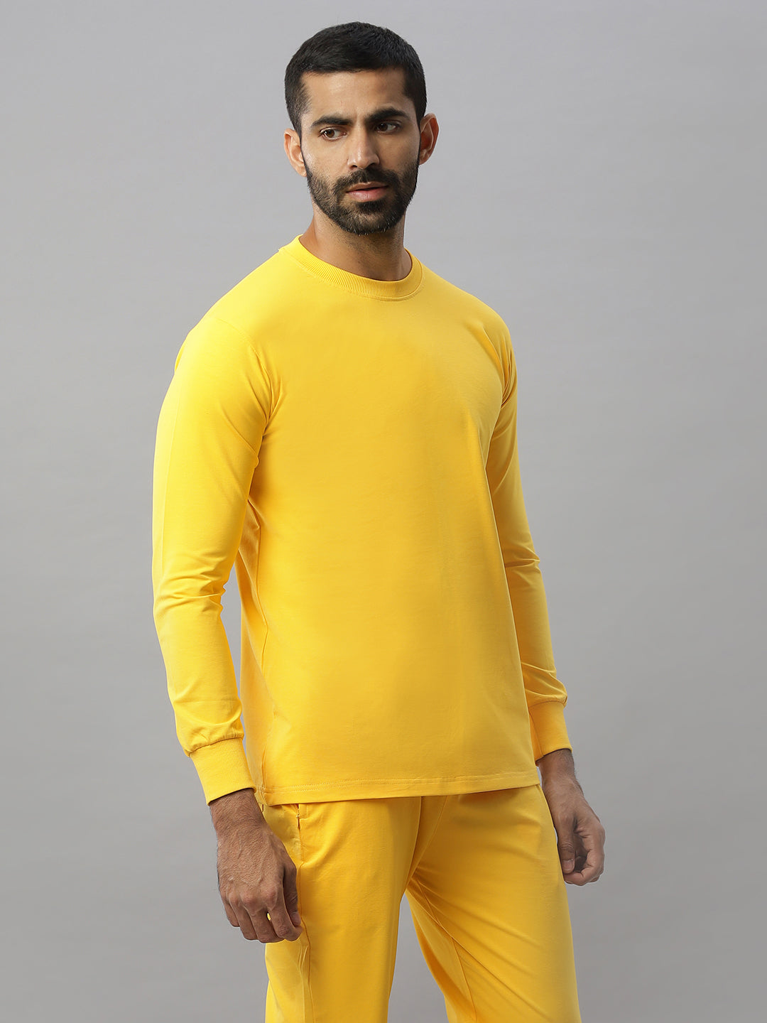 Yellow Supima Full Sleeve Round Neck T-shirt
