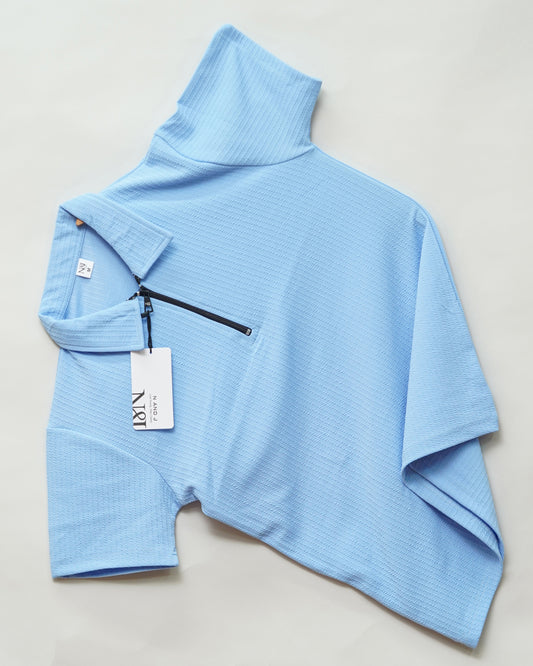 Sky | Pique Textured | Polo Zipper T-Shirt