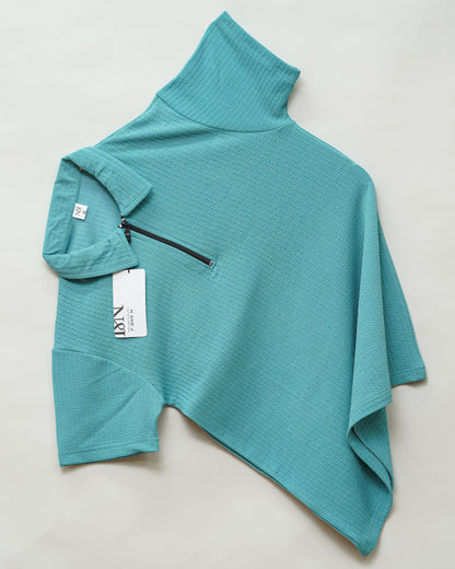 Teal | Pique Textured | Polo Zipper T-Shirt