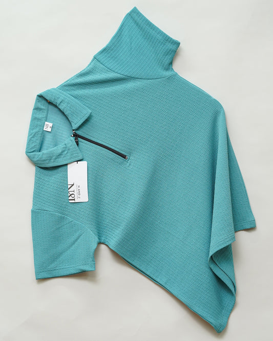 Teal | Pique Textured | Polo Zipper T-Shirt