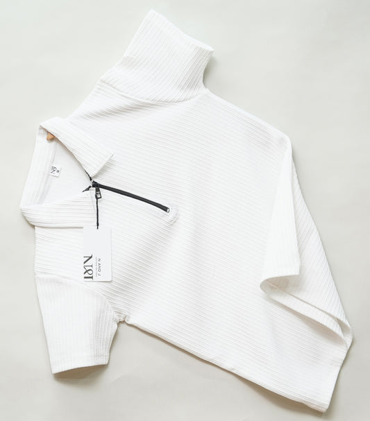 White | Pique Textured | Polo Zipper T-Shirt