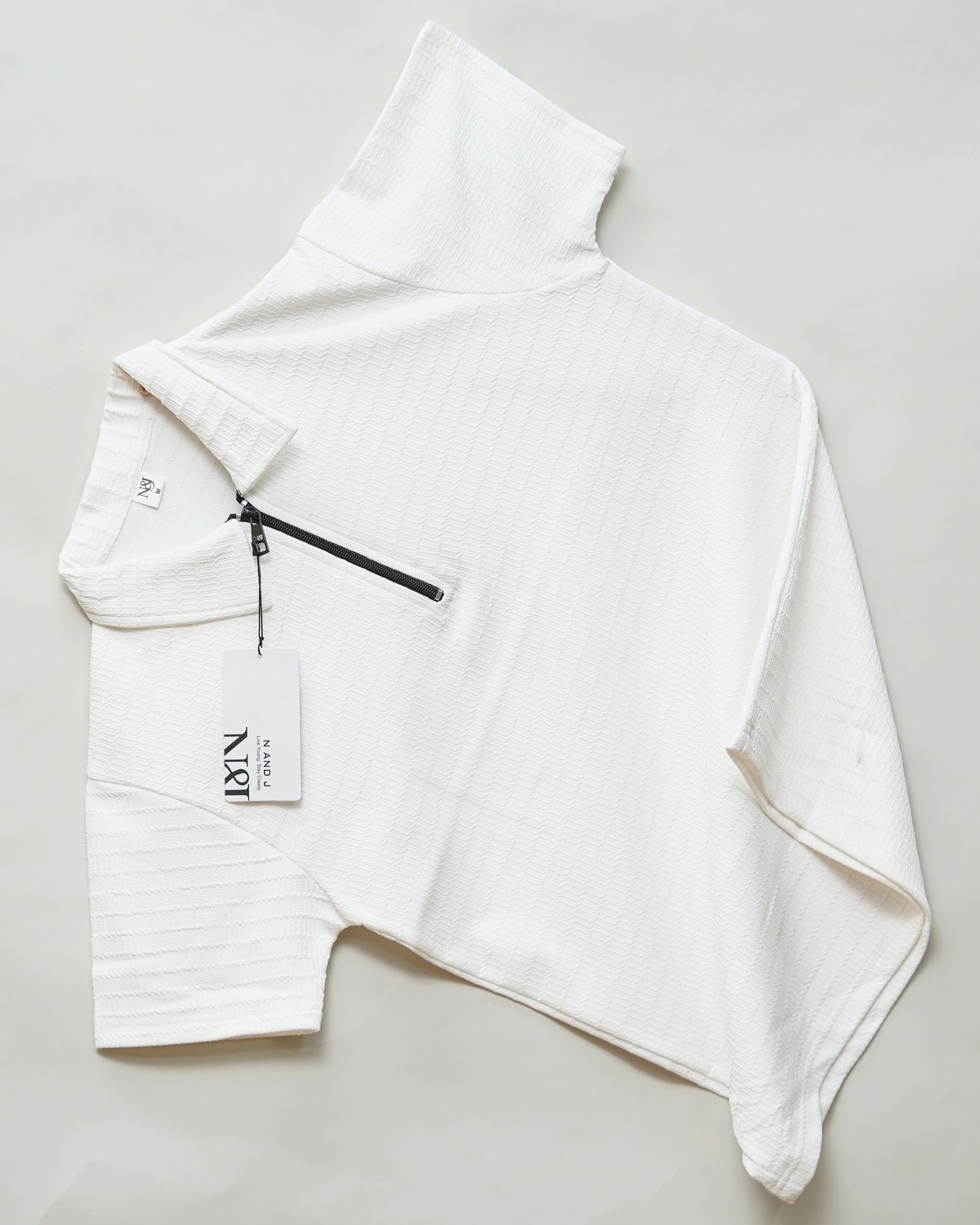 White | Box Waffle Knit | Polo Zipper T-Shirt