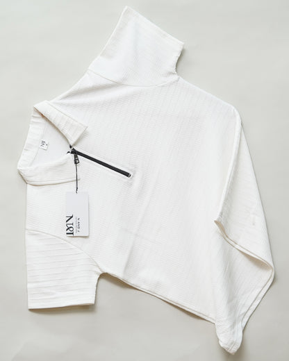 White | Box Waffle Knit | Polo Zipper T-Shirt