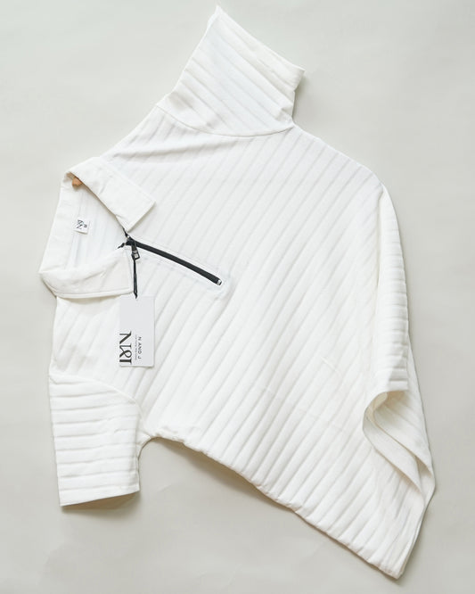 White | Jacquard Knit Textured | Polo Zipper T-Shirt
