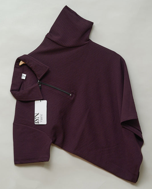 Wine | Pique Textured | Polo Zipper T-Shirt